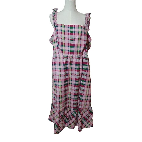 Torrid Plaid Green & Pink Poplin Tiered Ruffle Strap Summer Dress Size 3X - Picture 4 of 9